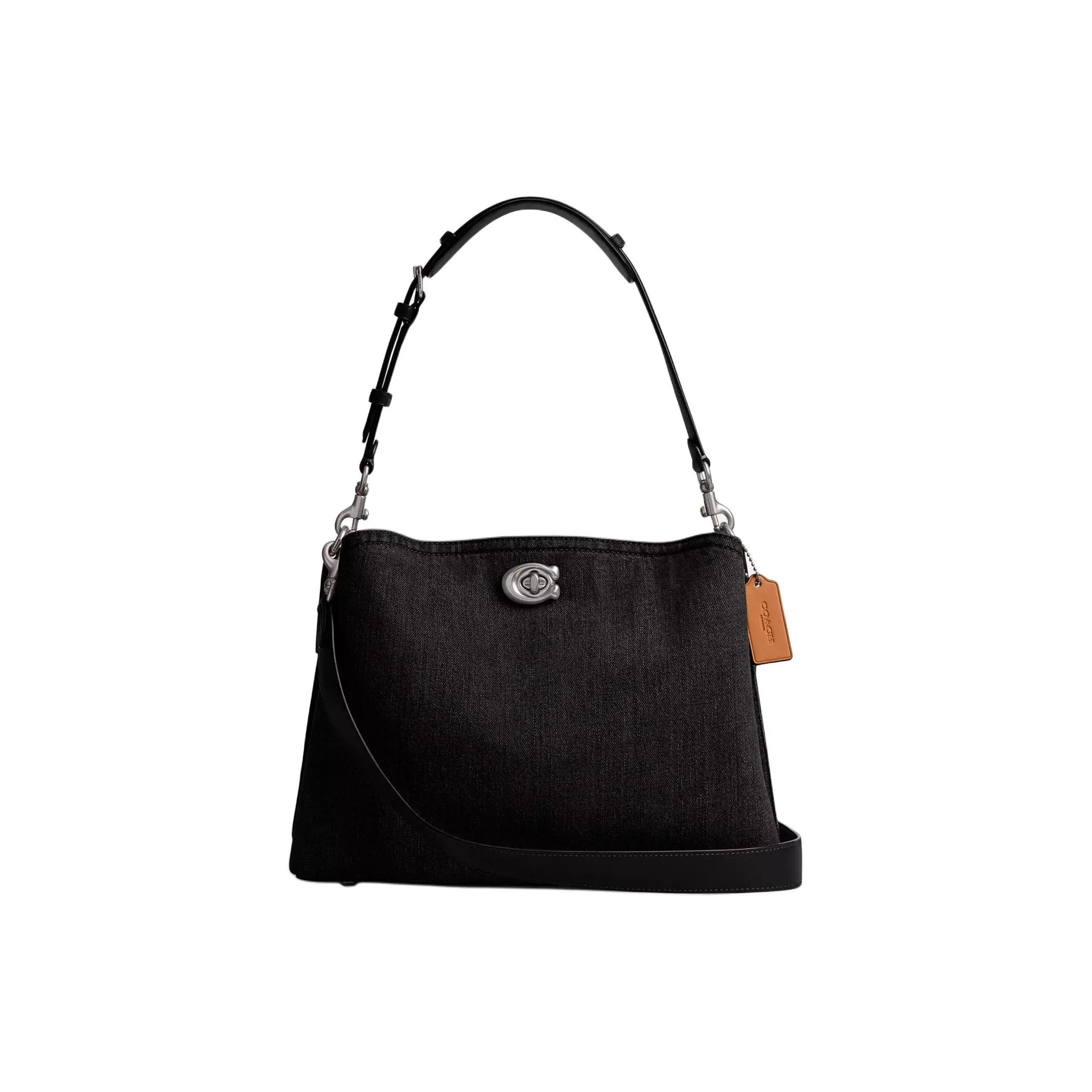 COACH Willow Denim Телячья кожа Сумка через плечо Большая Женская Черная