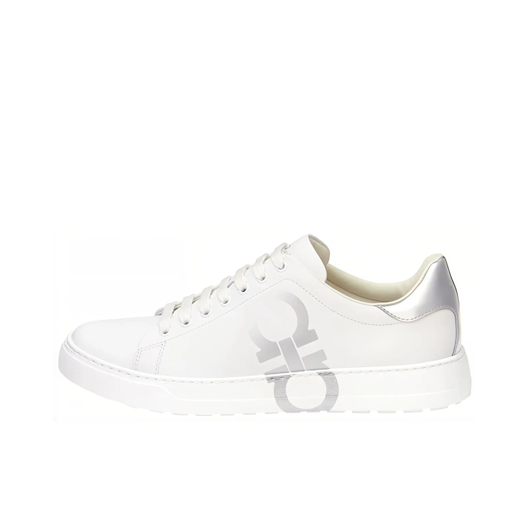 FERRAGAMO GANCINI Stylish Skateboarding Shoes Men's Silver White