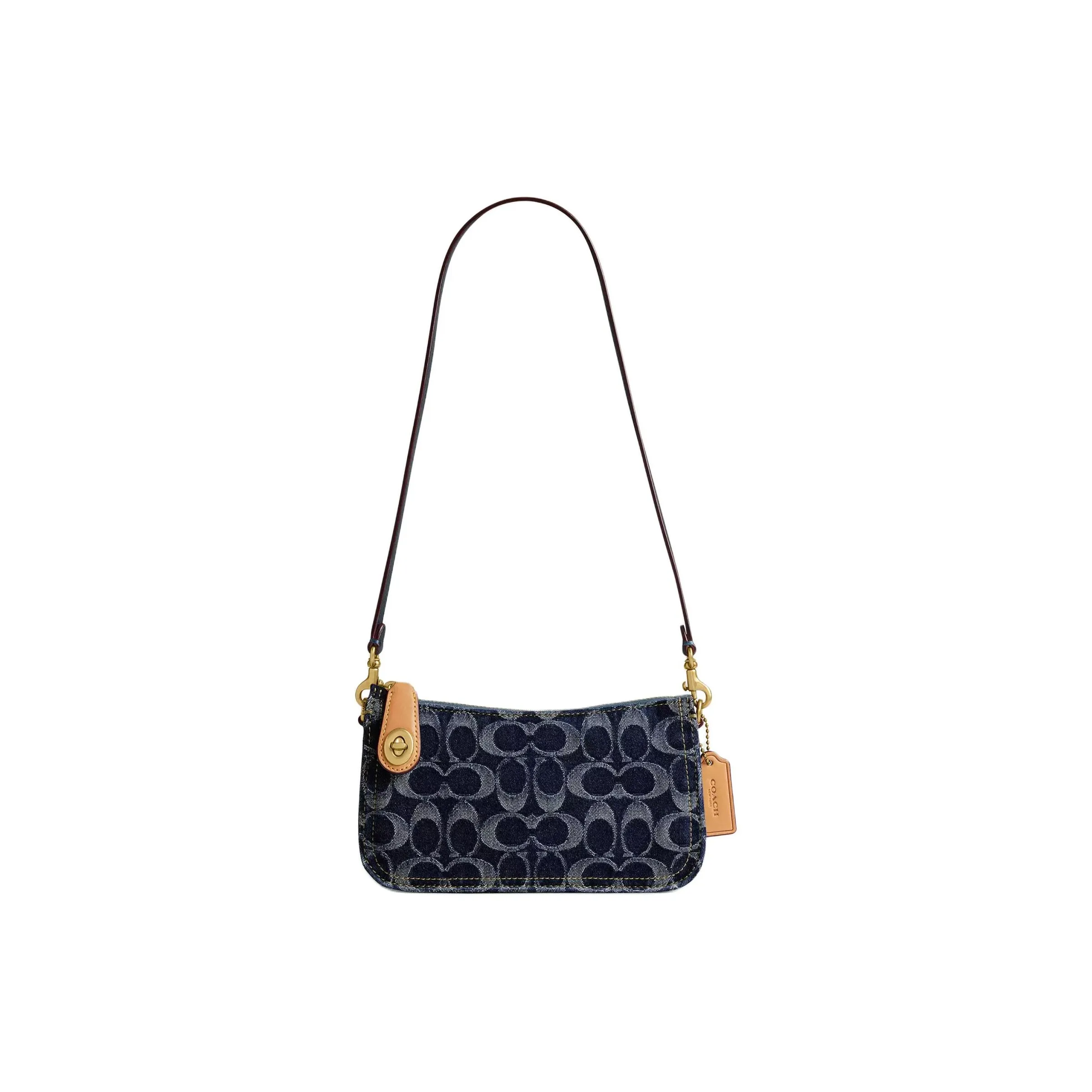COACH Penn Iconic Denim Hobo Man Shoulder Bag Small Size Women's Blue