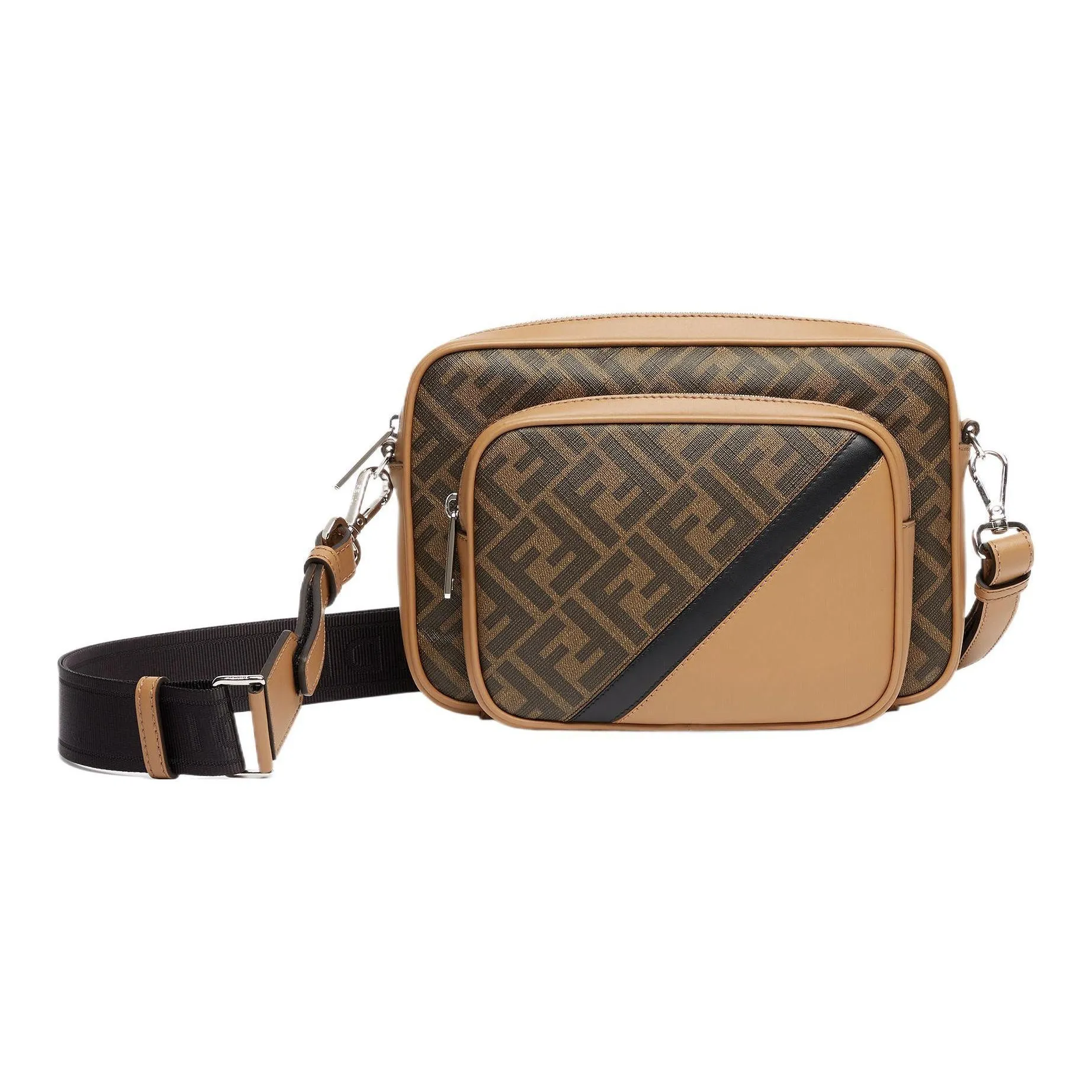 FENDI Calfskin Camera Bag Shoulder Bag Crossbody Bag Medium Size Men's Brown