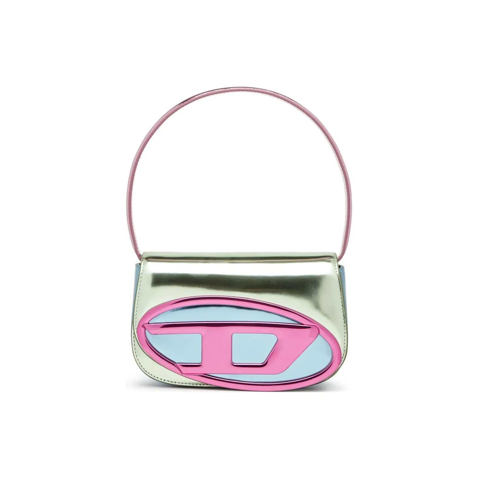 DIESEL Cow Leather Portable Crossbody Bag, Shoulder Bag Women's Green & Pink