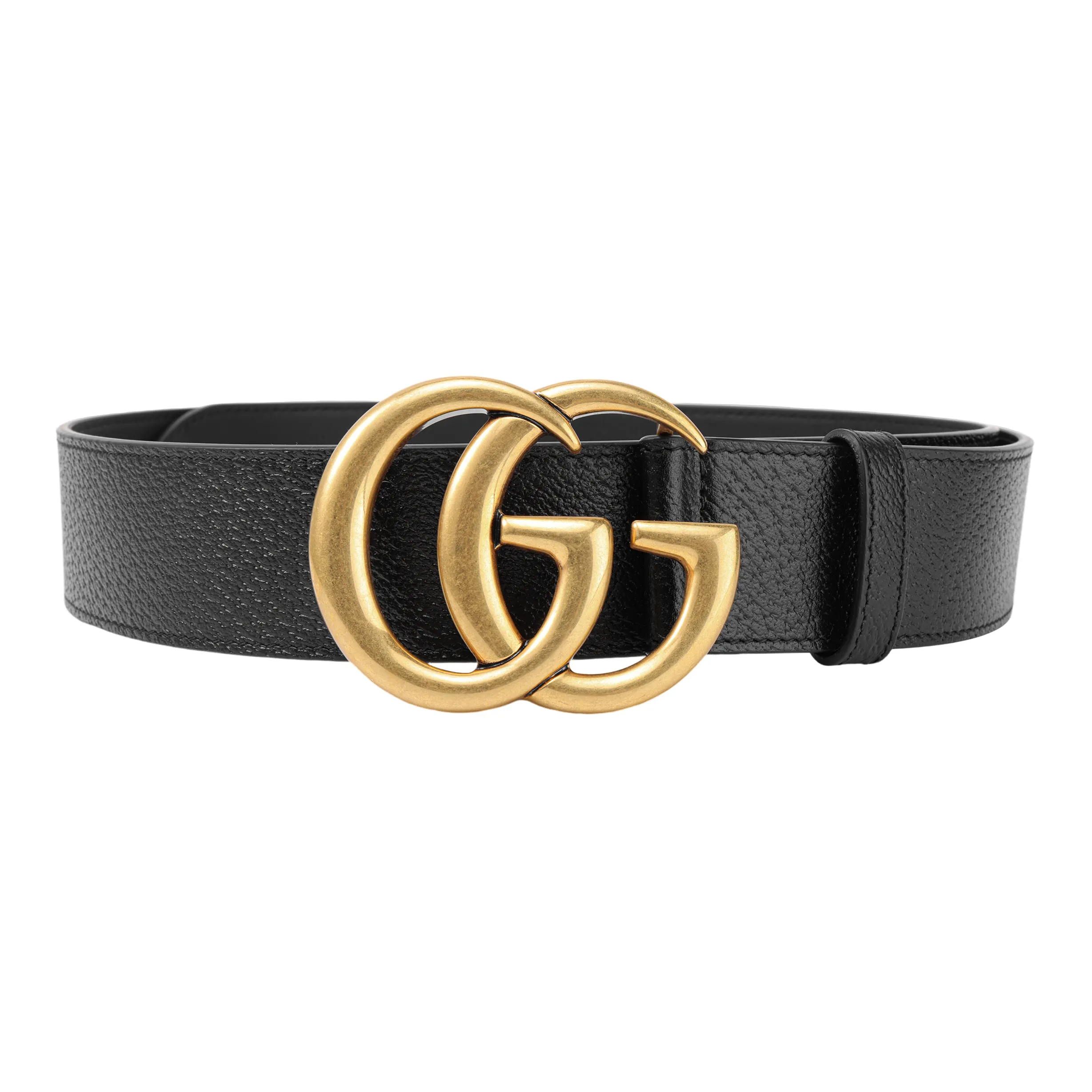 GUCCI Double G Gold Buckle Textured Leather Belt 1.5 Width