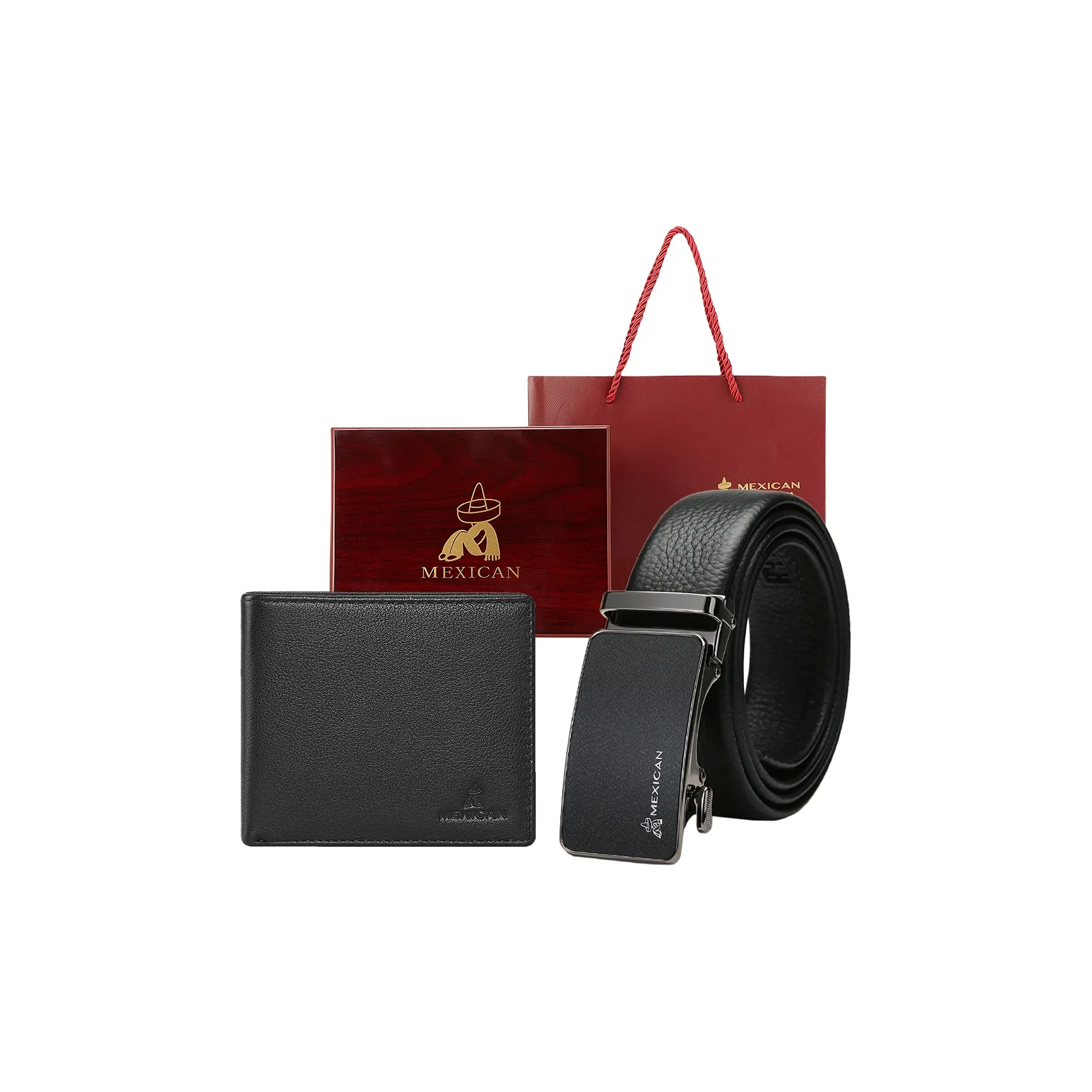 MEXICAN Cow Leather Gift Box Set Tubas Men's Red