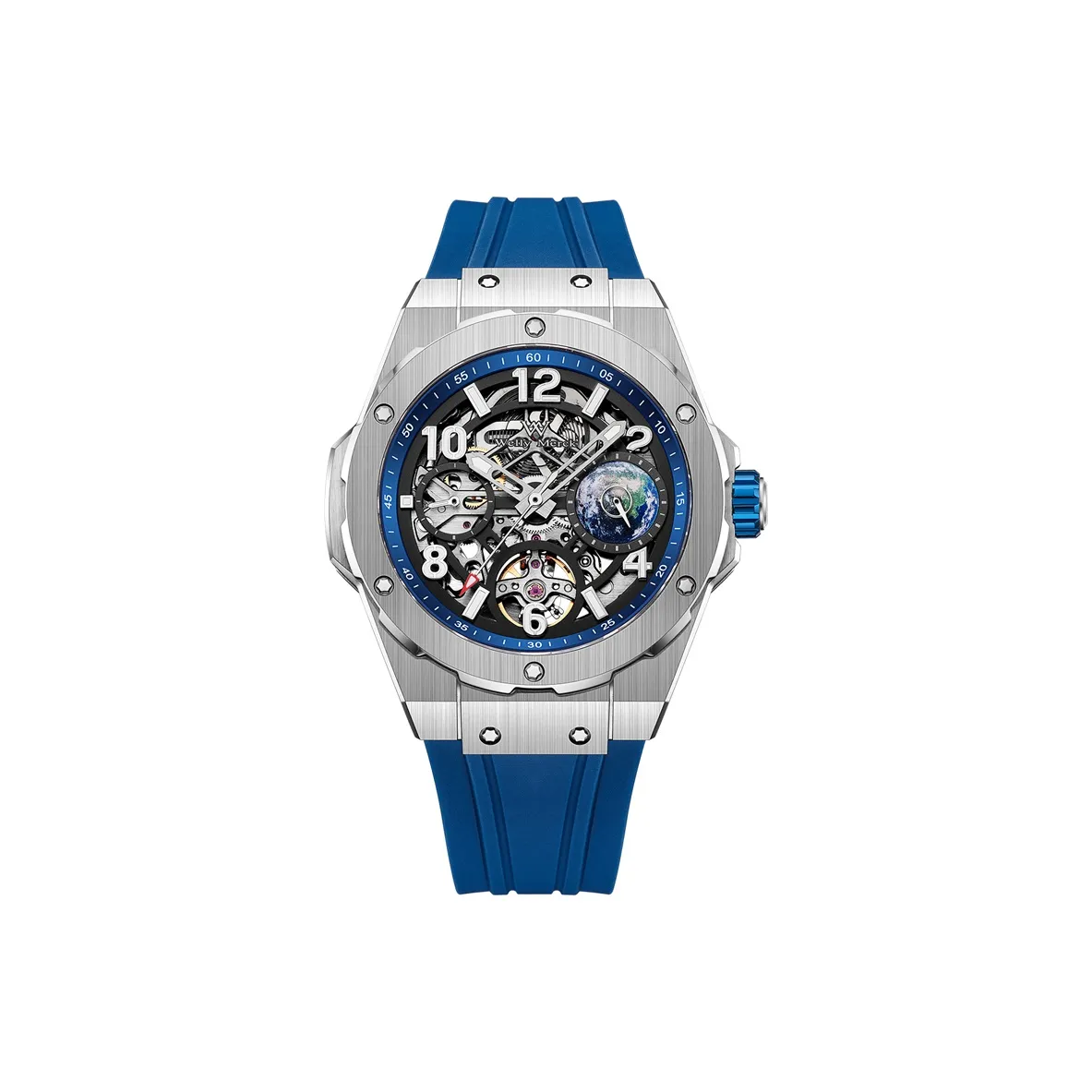 Welly Merck Automatic Mechanical Movement Silicone Strap Watch Men's Watches Cut Out Dial