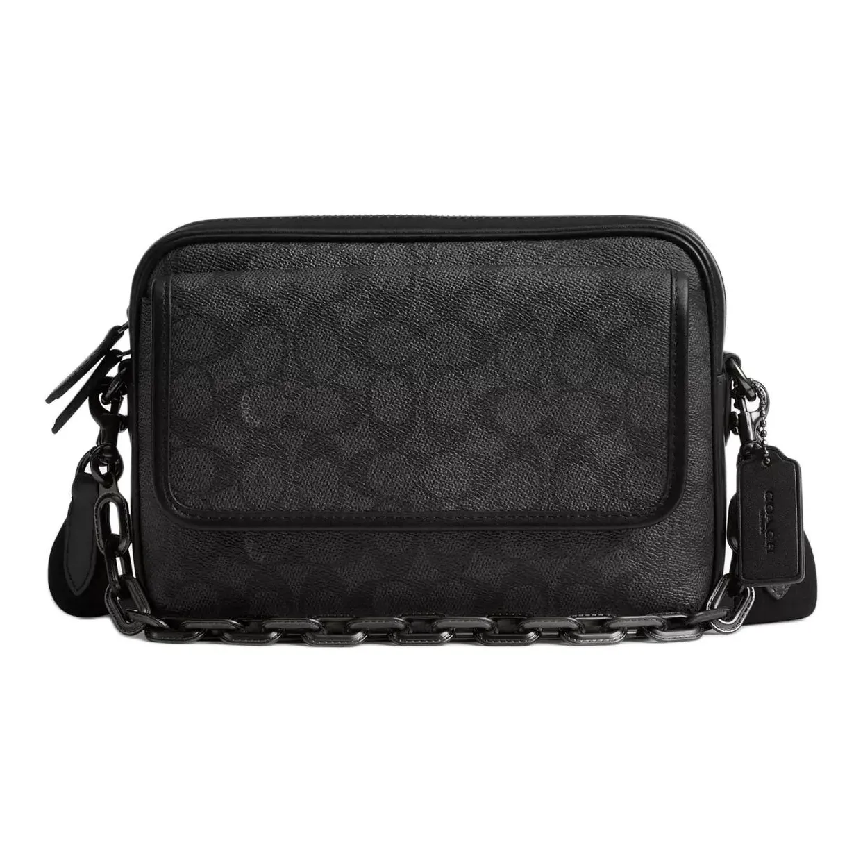 COACH Charter Iconic Coated Canvas With Calfskin Shoulder Bag, Crossbody Bag Medium Size Men's Charcoal