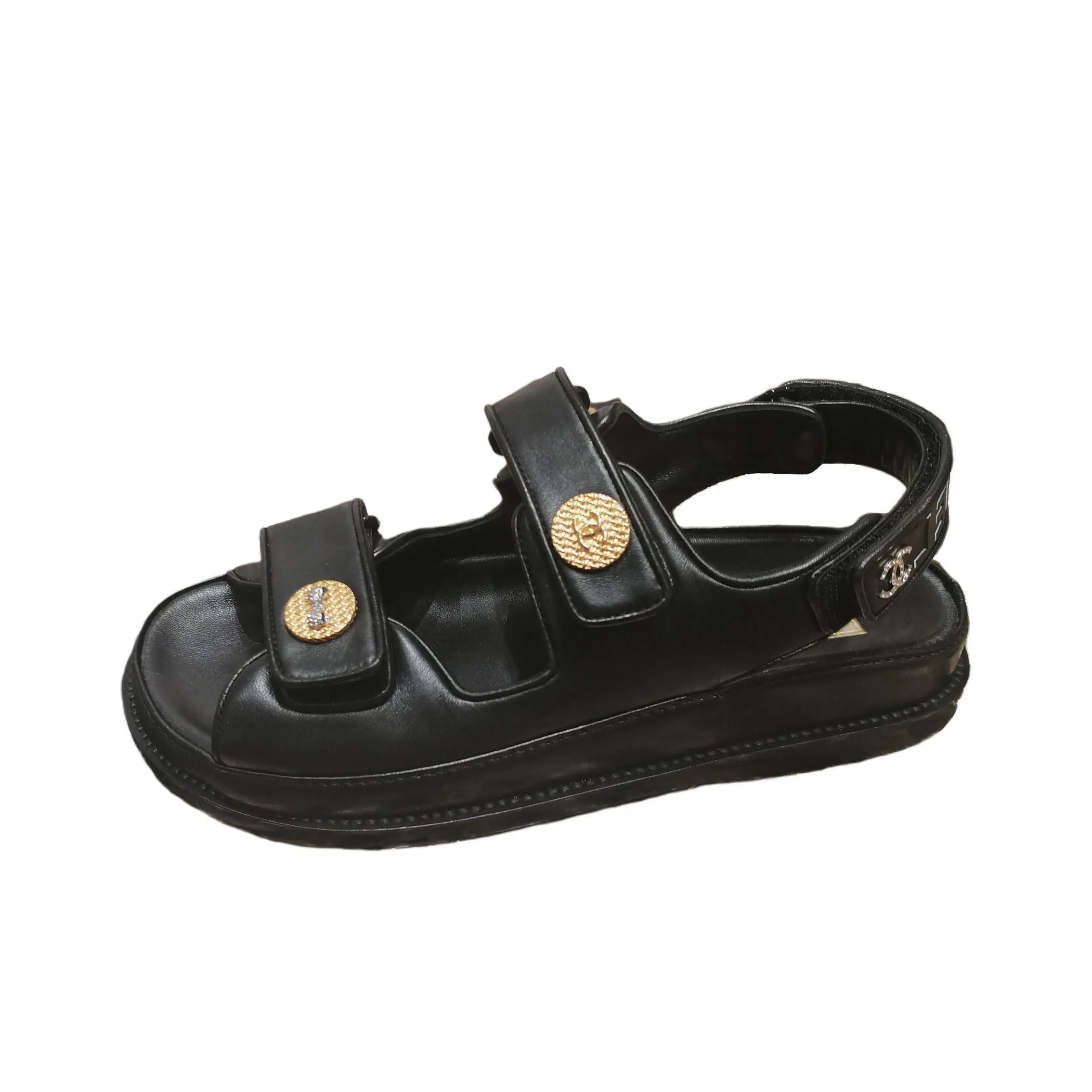 CHANEL One Strap Sandals Women's Black