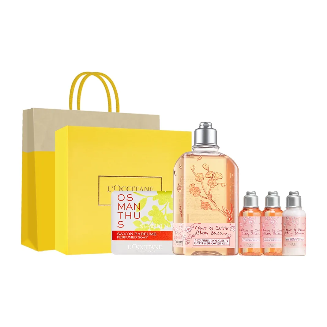 L'OCCITANE Вишневый цветок Аромат Гель для душа Мыло Коробка Наборы для ухода Чистка Увлажняющий 2 предмета Набор + 3 пробные бутылки