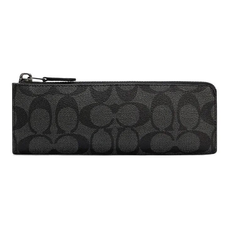 COACH Пенал Холст с кожей Кошелек для монет Клатч Маленький Унисекс Черный Серый