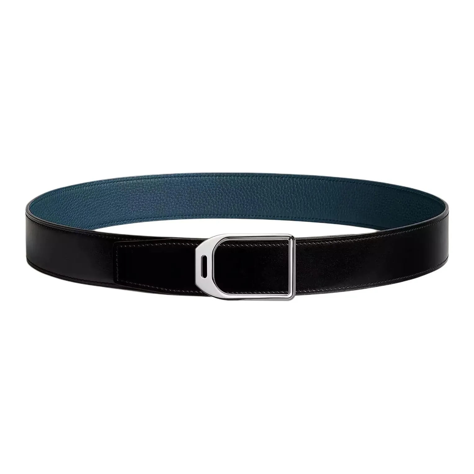 HERMES Calfskin Leather Belts Men's Blue Marine/Blue Dazhili Width  3.8CM