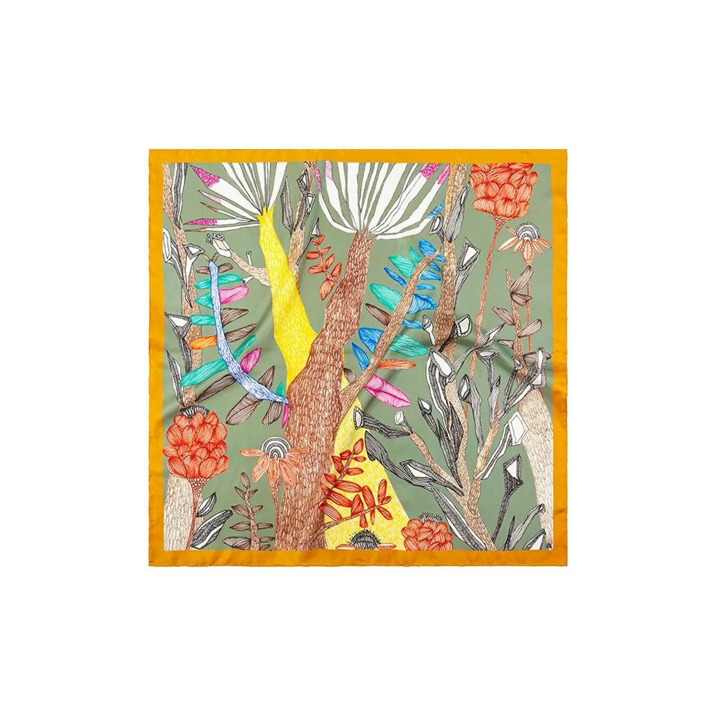 Eucalyptus Ornamentation Silk Scarves Women's