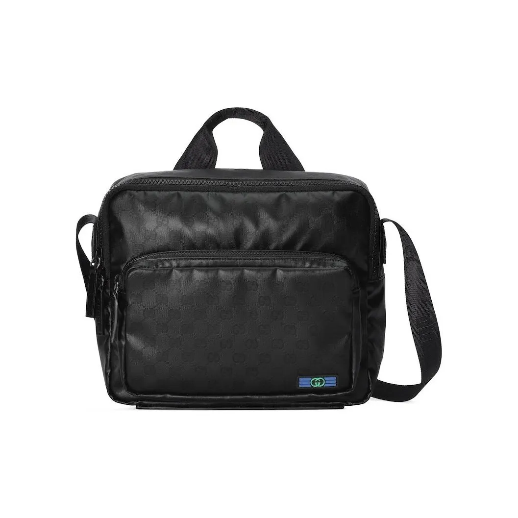 GUCCI Canvas With Leather Messenger Bag Handbag Shoulder Bag Crossbody Bag Men's Black