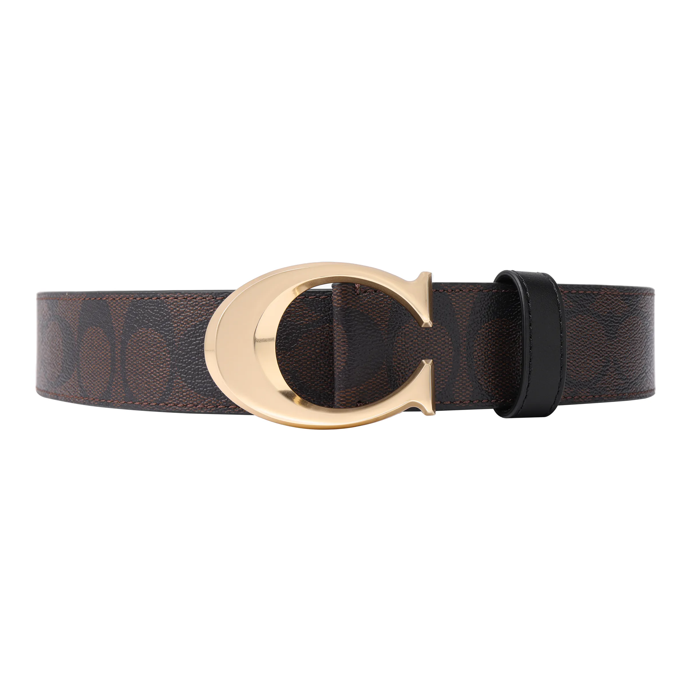 COACH Cow Leather Monogram Belt Men's Dark Brown Willis  3.8cm