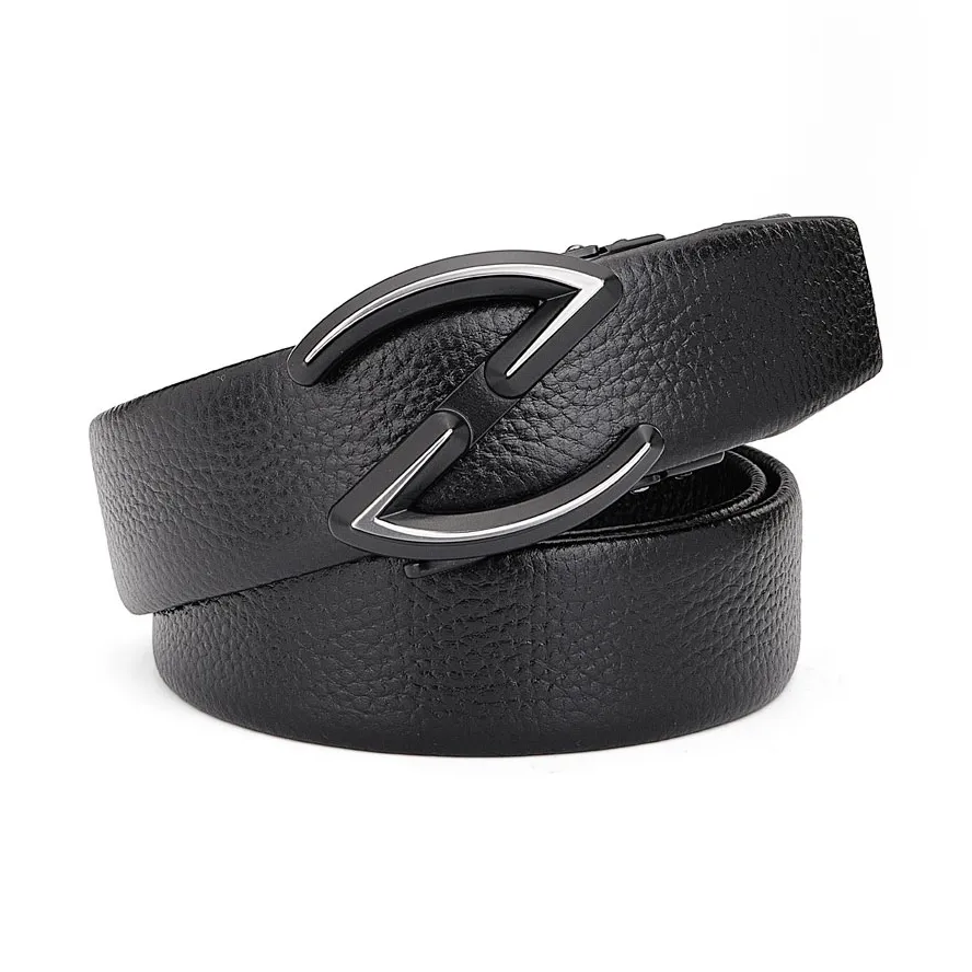 Cows Reign Серебряный Z Буква Деловой Повседневный стиль Ремень Автоматическая Застежка Коровья Кожа Ремни Мужской Ширина 3,4CM