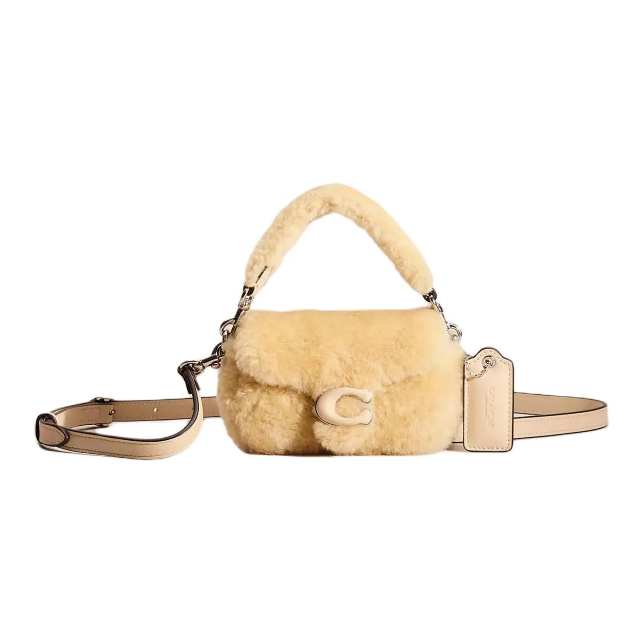 COACH Tabby Shearling Smooth Leather Crossbody Bag Mini Women's Silver Cream COACH Tabby Овчина Гладкая Кожа Сумка через плечо Мини Женская Серебряный Кремовый