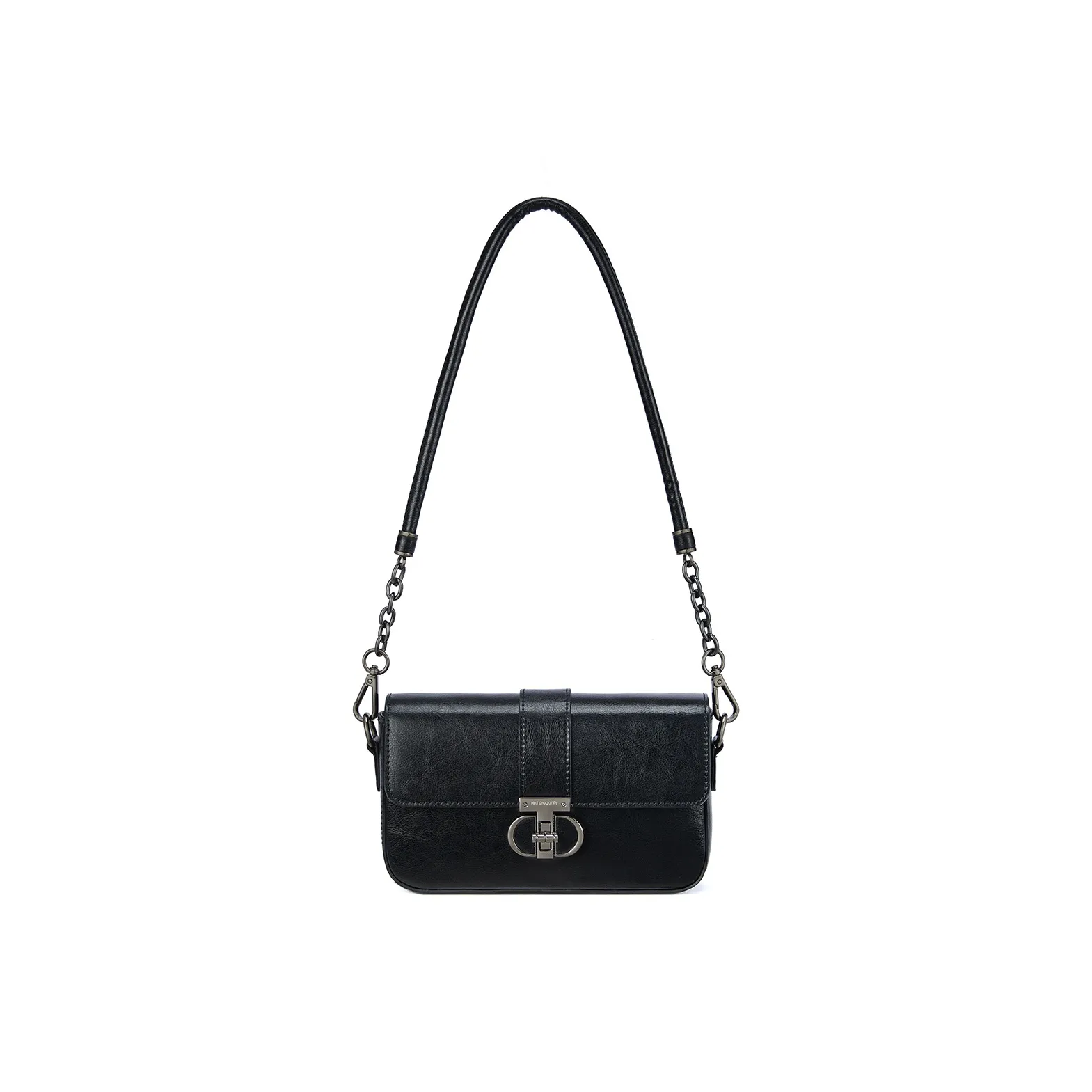 RED DRAGONFLY Корова Кожа Маленькая Квадратная Сумка Сумка с Цепочкой Сумка через Плечо Стандартная Женская Черная