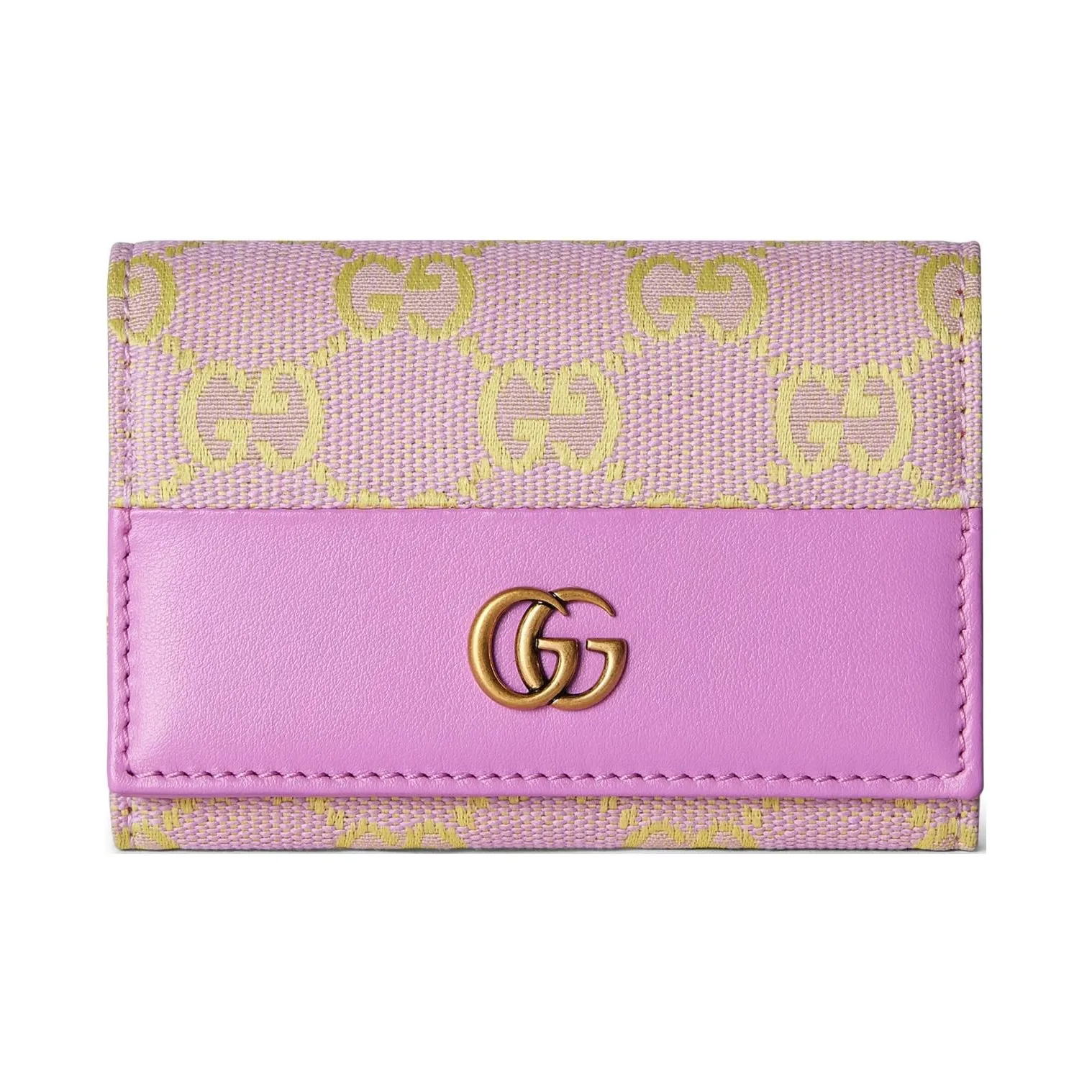 GUCCI Canvas With Leather Card Holder Women's Light Purple & Yellow