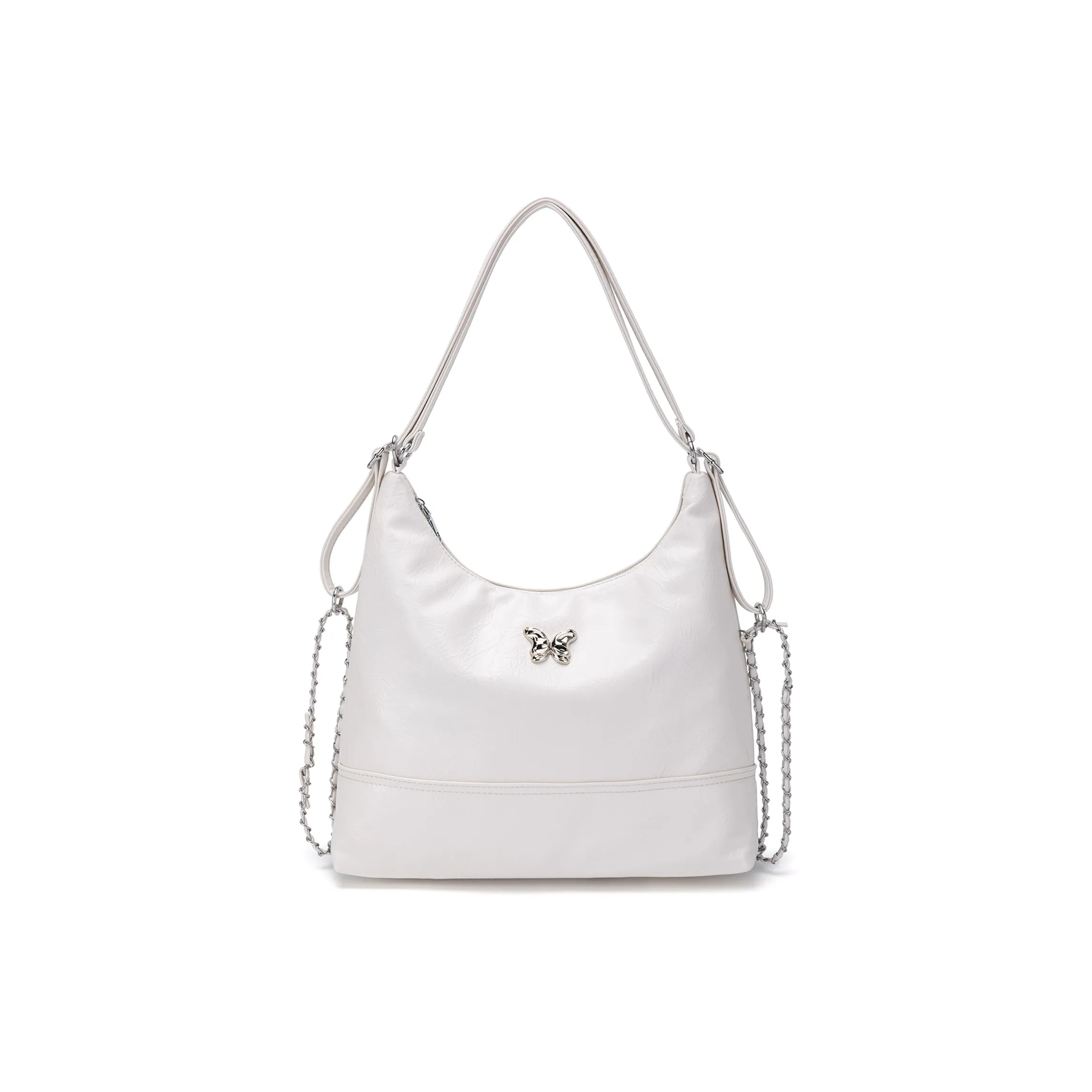 UNITE STAR PU Tote Backpack Backpack Double Shoulder Shoulder Bag Women's Silver/Black/Cream White
