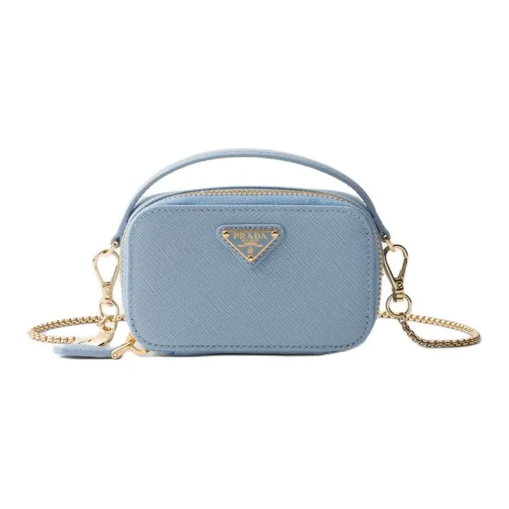 PRADA Leather Crossbody Bag Shoulder Bag Mini Women's Light Blue