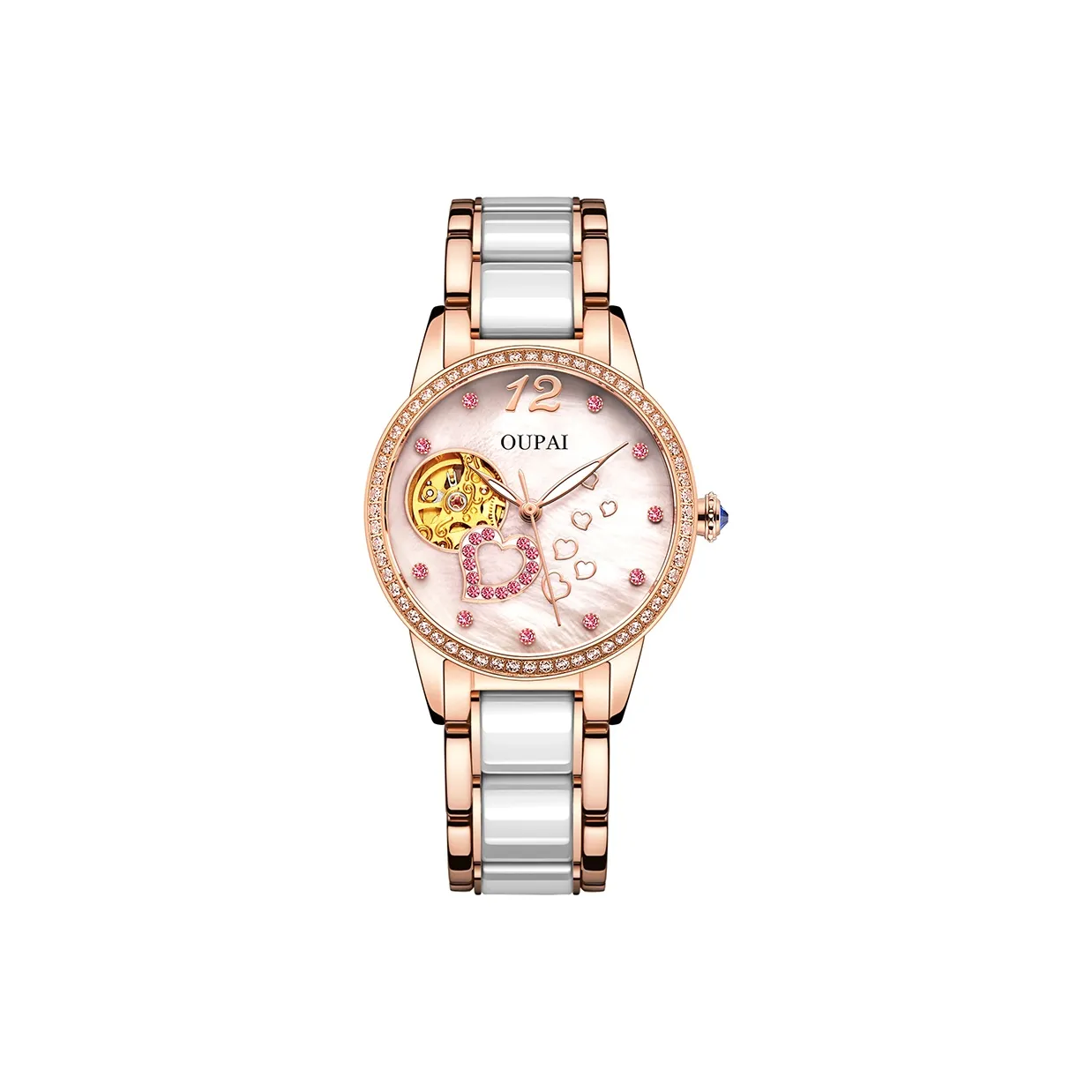 OUPAI Automatic Mechanical Movement Ceramic Strap Watch Women's Watch Mother of Pearl Color Watch Dial OP80055LO