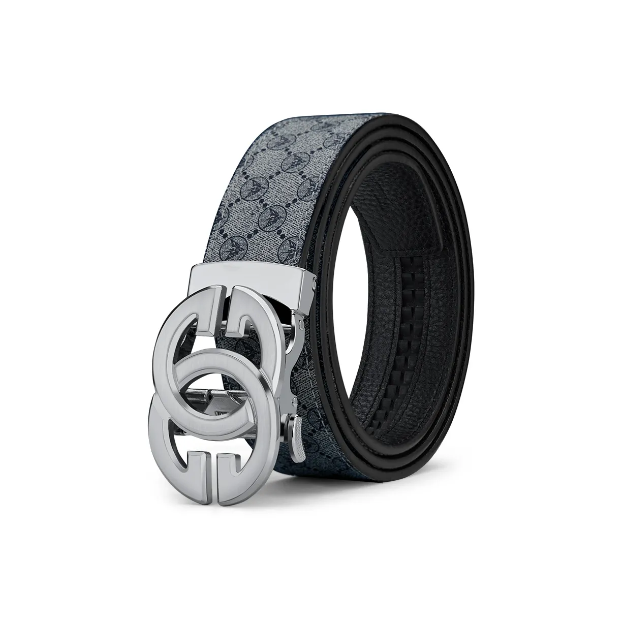 WilliamPOLO PVC Leather Belts Men's Silver Buckle Gray Strap Width  3.5cm
