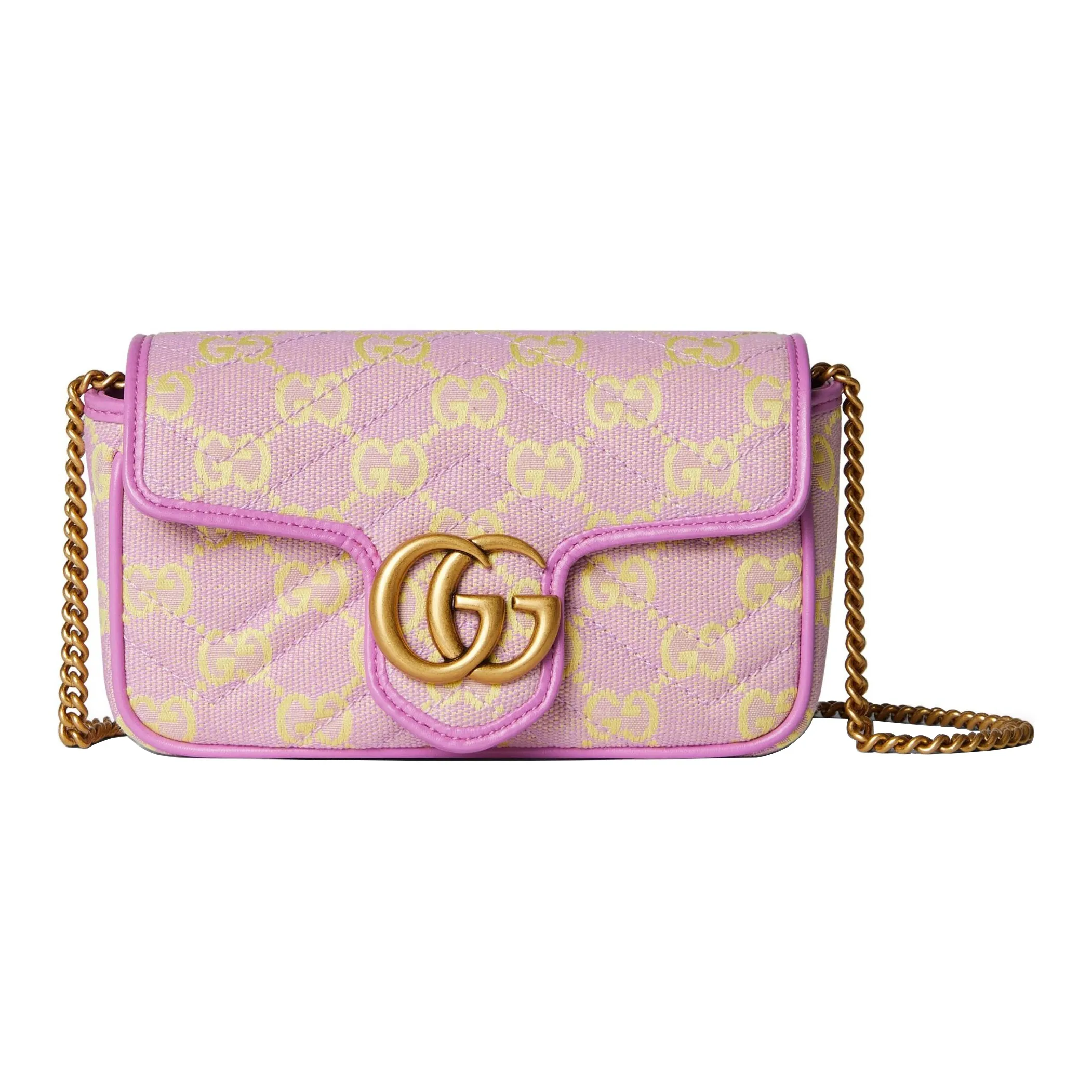 GUCCI Canvas With Leather Binding Crossbody Bag, Shoulder Bag Women's Light Purple & Yellow