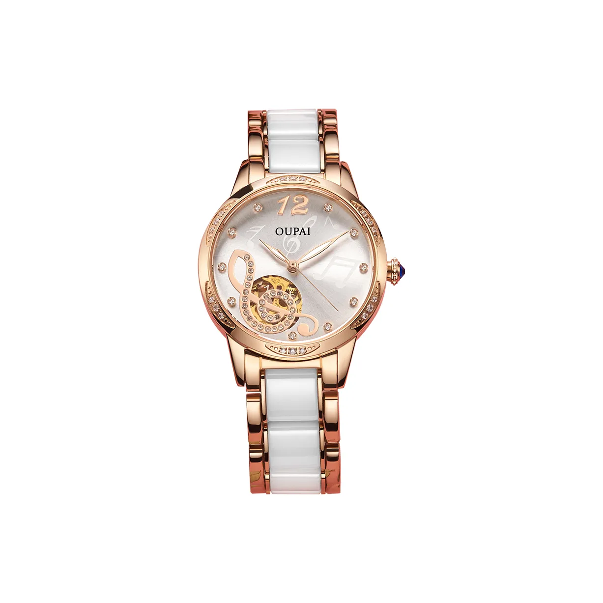 OUPAI Automatic Mechanical Movement Ceramic Strap Watch Women's Watch White Dial OP80055MU
