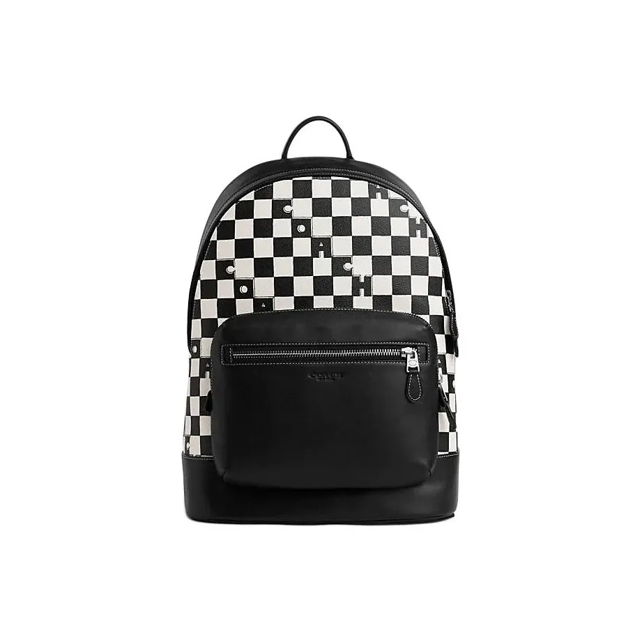 COACH West Cow Leather With Leather And Fabric Backpack Tubas Women's Color Hardware & Black & Chalk