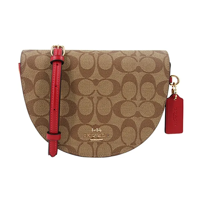 COACH Ellen Canvas With Leather PVC Monogram Saddle Bag, Crossbody Bag Trumpets Women's