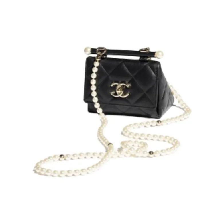 CHANEL Sheepskin Coin Makeup Bag, Shoulder Bag, Crossbody Bag Women's Black