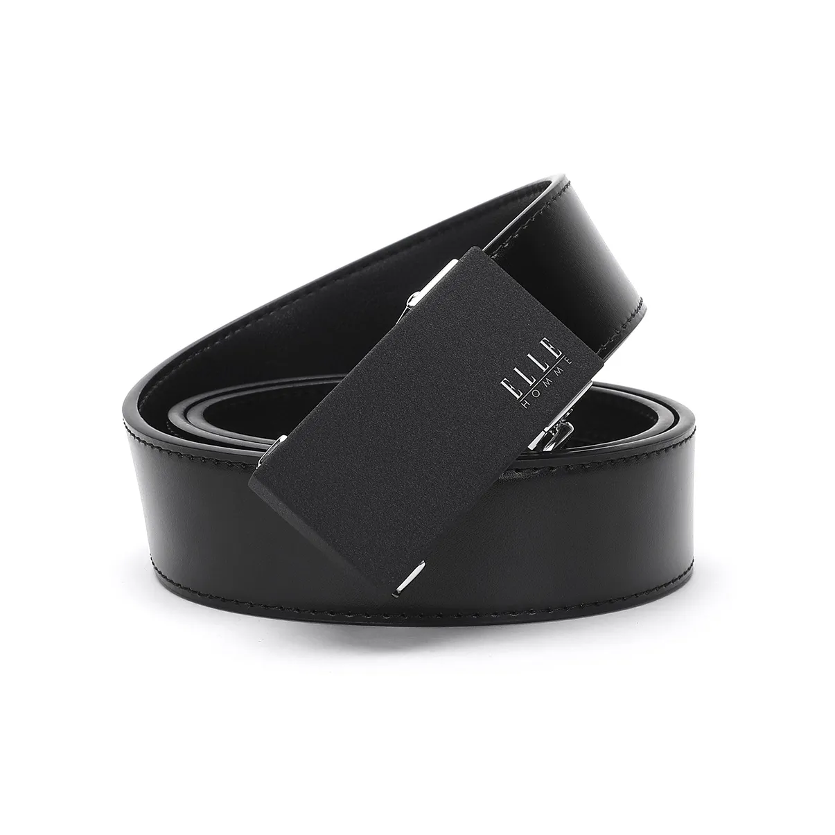 ELLE HOMME Automatic Buckle Belt Fashion Casual Cow Leather Belts Men's Black Width 3.4cm