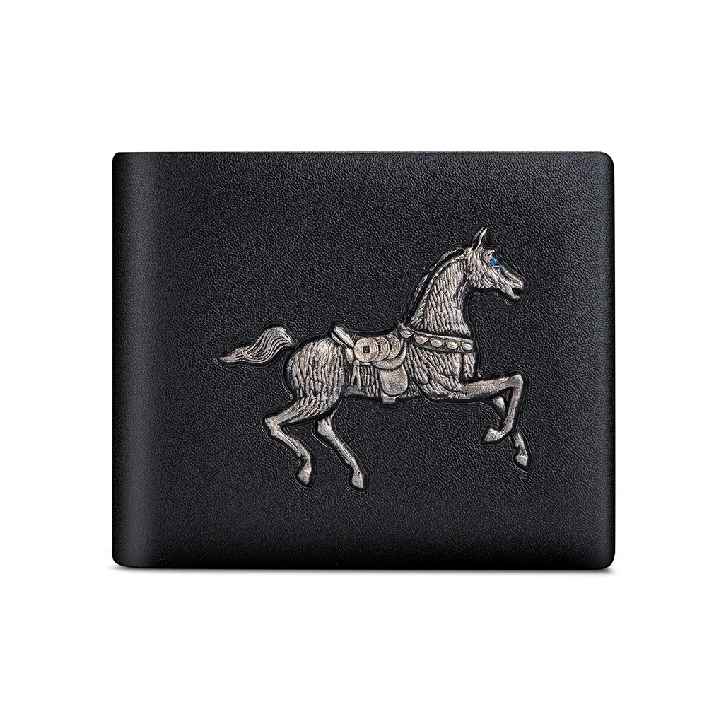WilliamPOLO Top Grain Cow Leather Cropped Premium Wallet With Multiple Card Slots And Money Clip Men's Black
