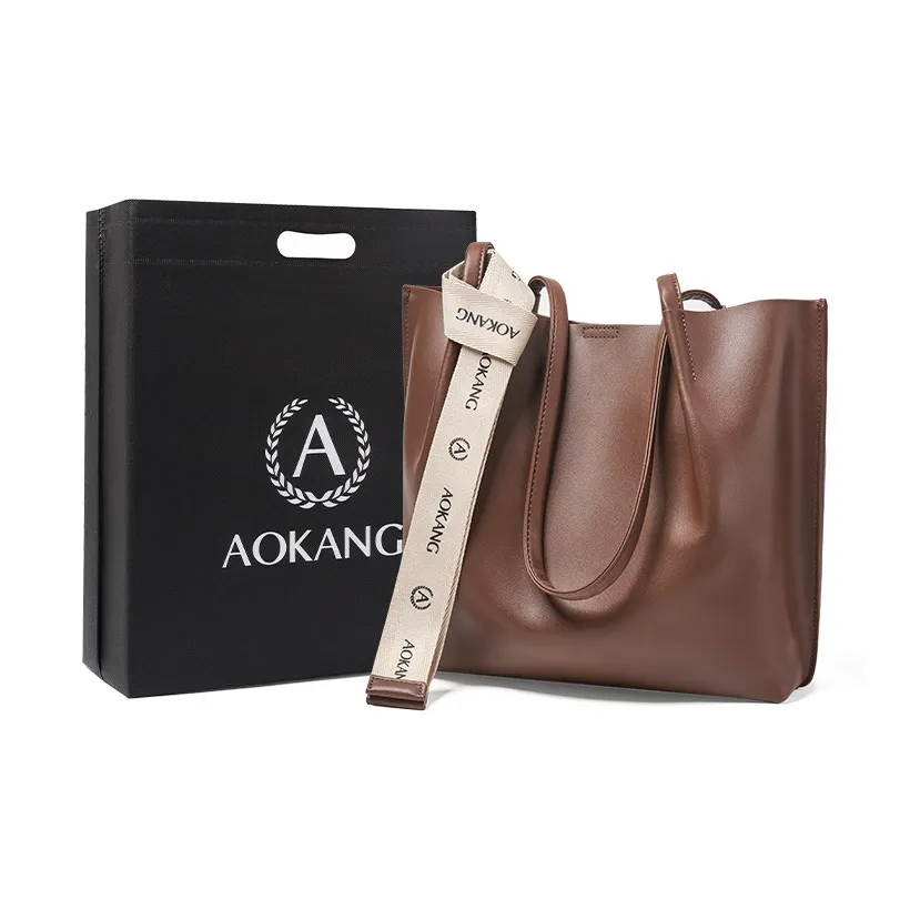 AOKANG Сумка из коровьей кожи сумка-тоут сумка через плечо сумка для покупок большая женская цвет какао-кофейный