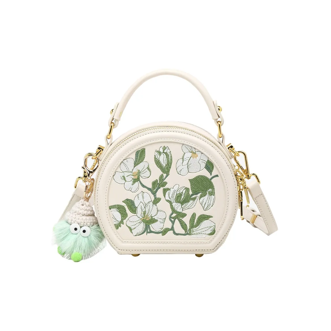 PESASRIE Cow Crossbody Shoulder Bag, Small Round Bag, Crossbody Handbag Women's Ecru