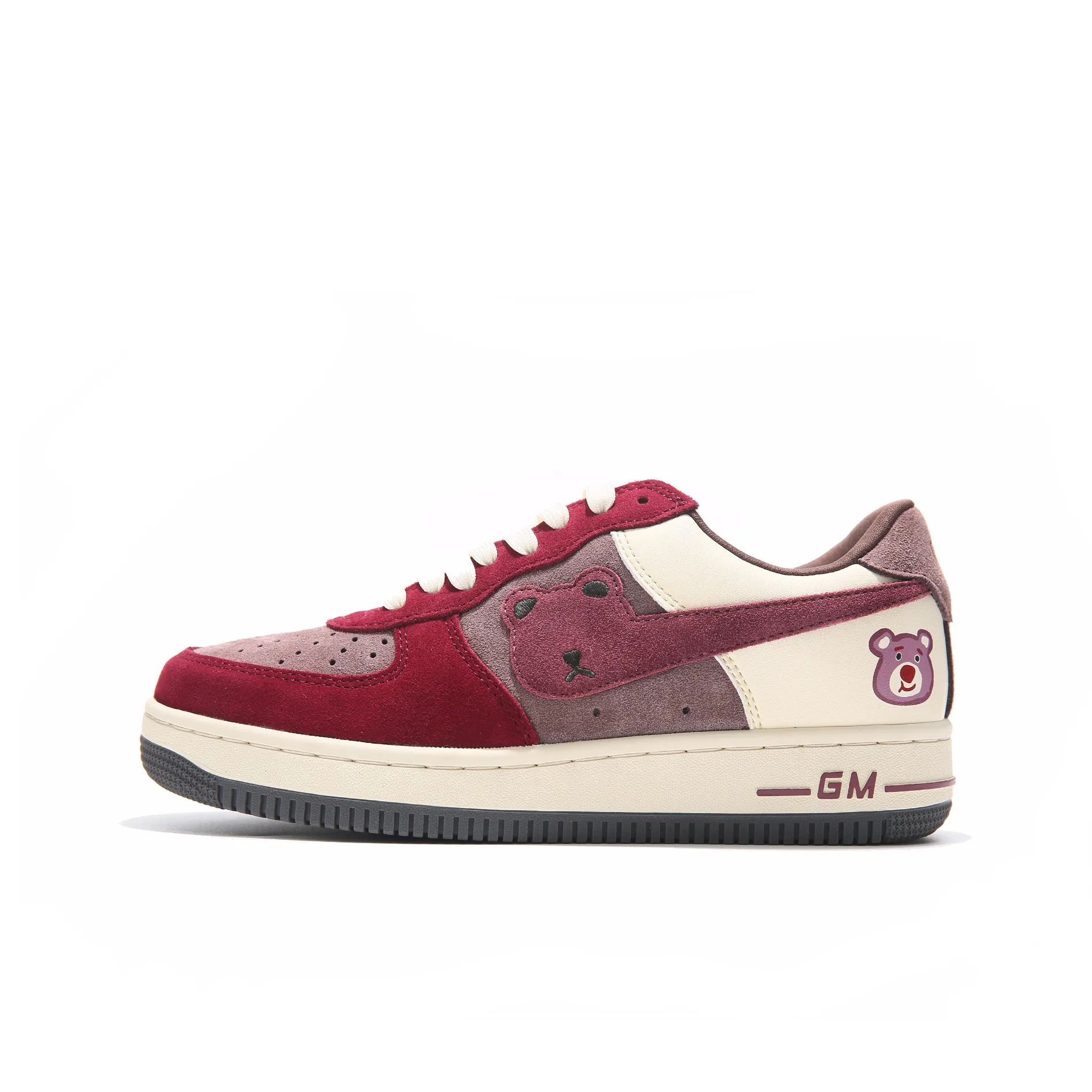 GOLD MEMBER BEAR Mid Top Skateboard Shoes Unisex Burgundy
