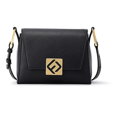 FION Cow Leather Stackable Small Square Bag, Crossbody Bag, Shoulder Bag Women's Classic Black