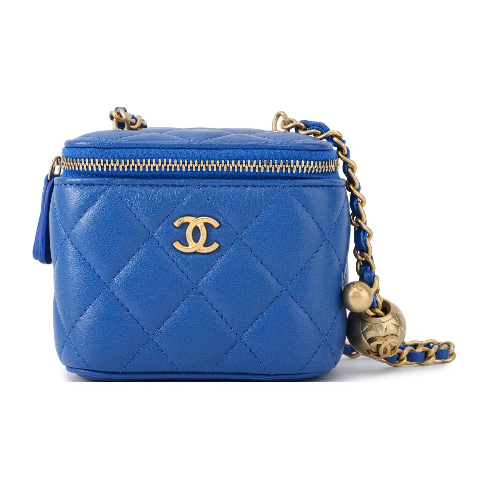 CHANEL Lambskin Box Bag, Makeup Bag, Shoulder Bag, Crossbody Bag Trumpets Women's Blue
