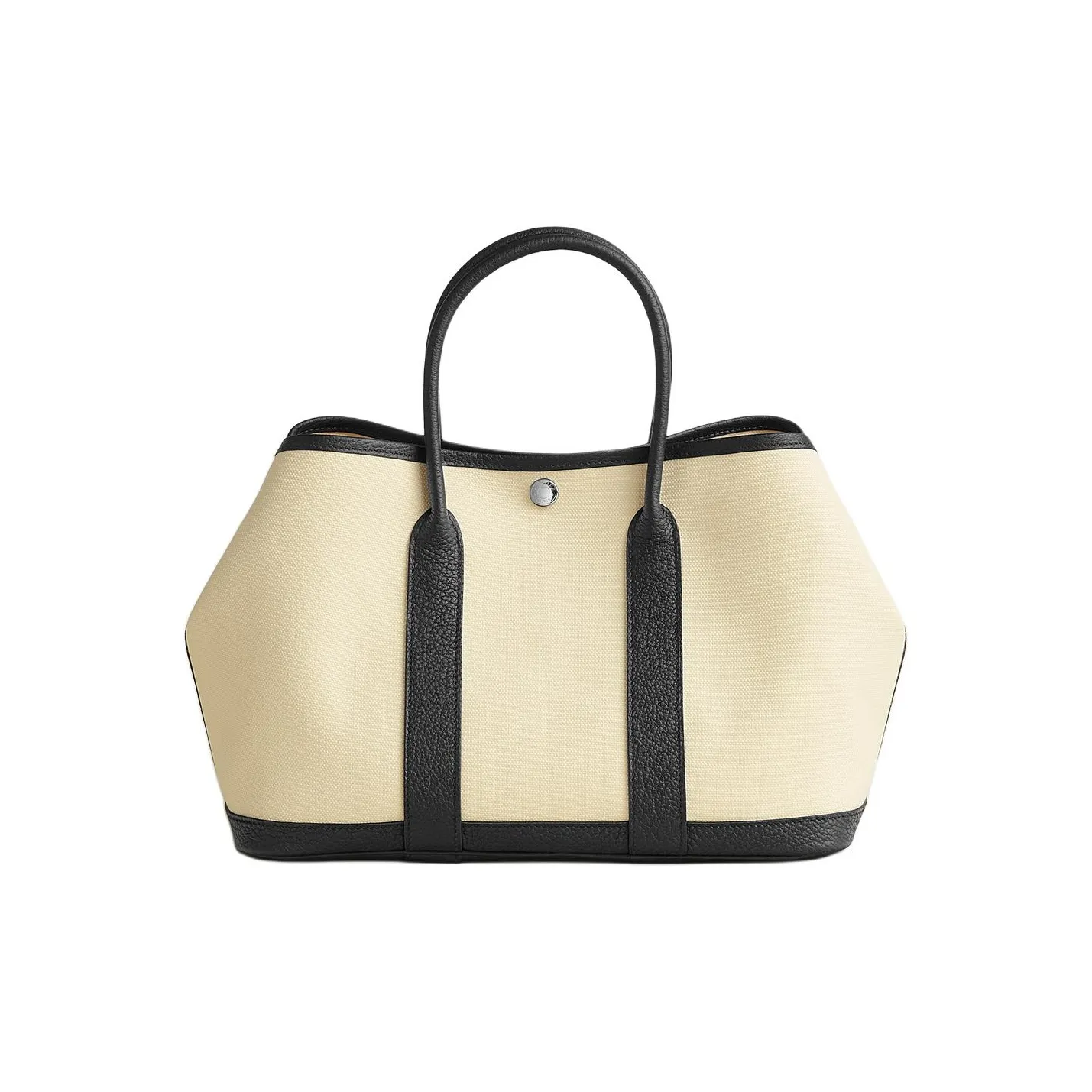 HERMES Garden Party Garden Bag With Canvas And Negonda Calfskin Handbag Women's Vanilla & Black