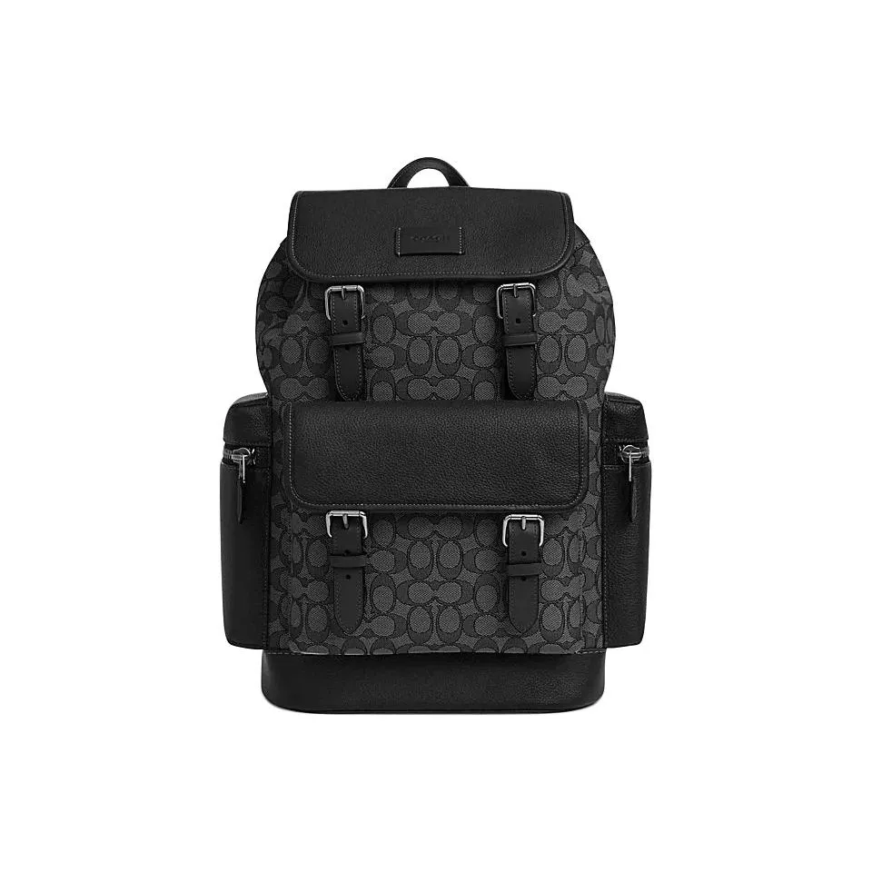 COACH Sprint Cow Leather Patchwork With Fabric Backpack Large Size Men's Charcoal Gray & Black