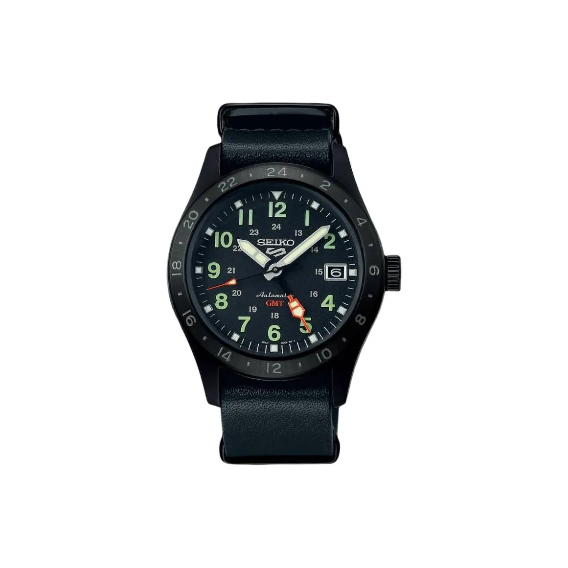 SEIKO Automatic Mechanical Movement Genuine Leather Strap Watch 39.4mm Unisex Black Dial