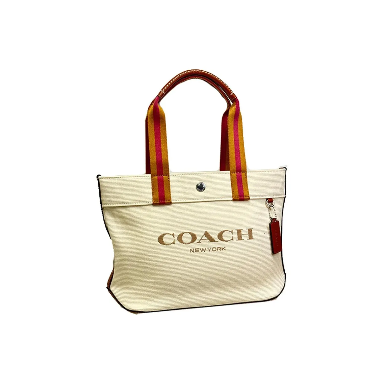 COACH Canvas With Smooth Leather Canvas Bag, Tote Bag, Shopping Bag, Handbag Medium Size Women's Beige Yellow