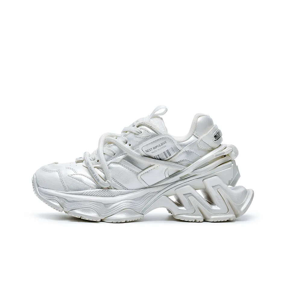 NEXT IMPULSIVE Dynamic Collection Cushioned Slip Resistant Abrasion Resistant Low Top Chunky Sneakers Unisex Silver