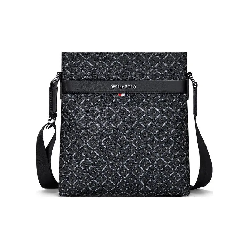 WilliamPOLO PVC Crossbody Bag Shoulder Bag IPad Compatible Bag Large Size Men's Black