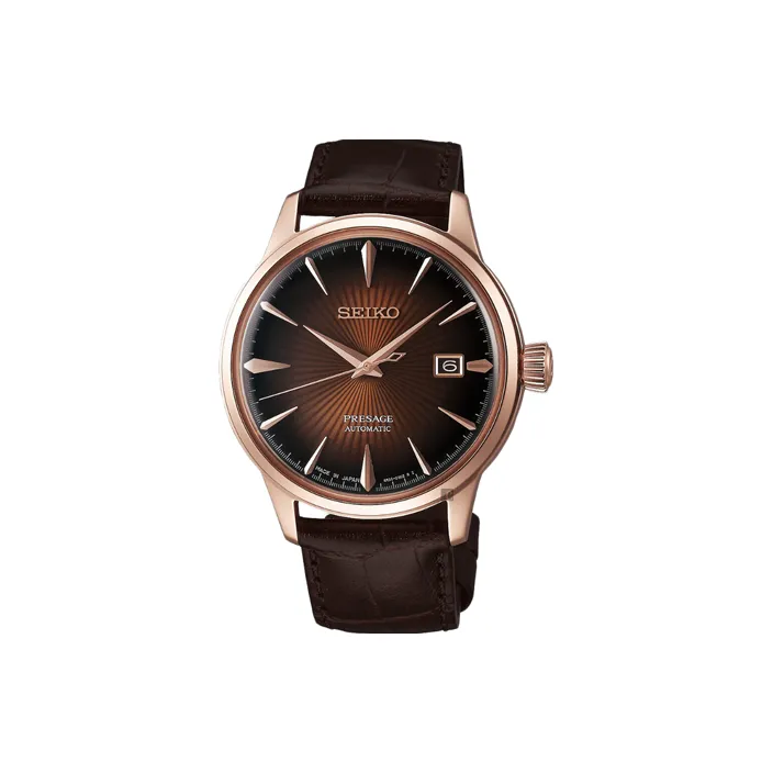 SEIKO Механизм с ручным заводом Кожаный ремешок Часы Мужские Кофейный Циферблат SRPB46J1