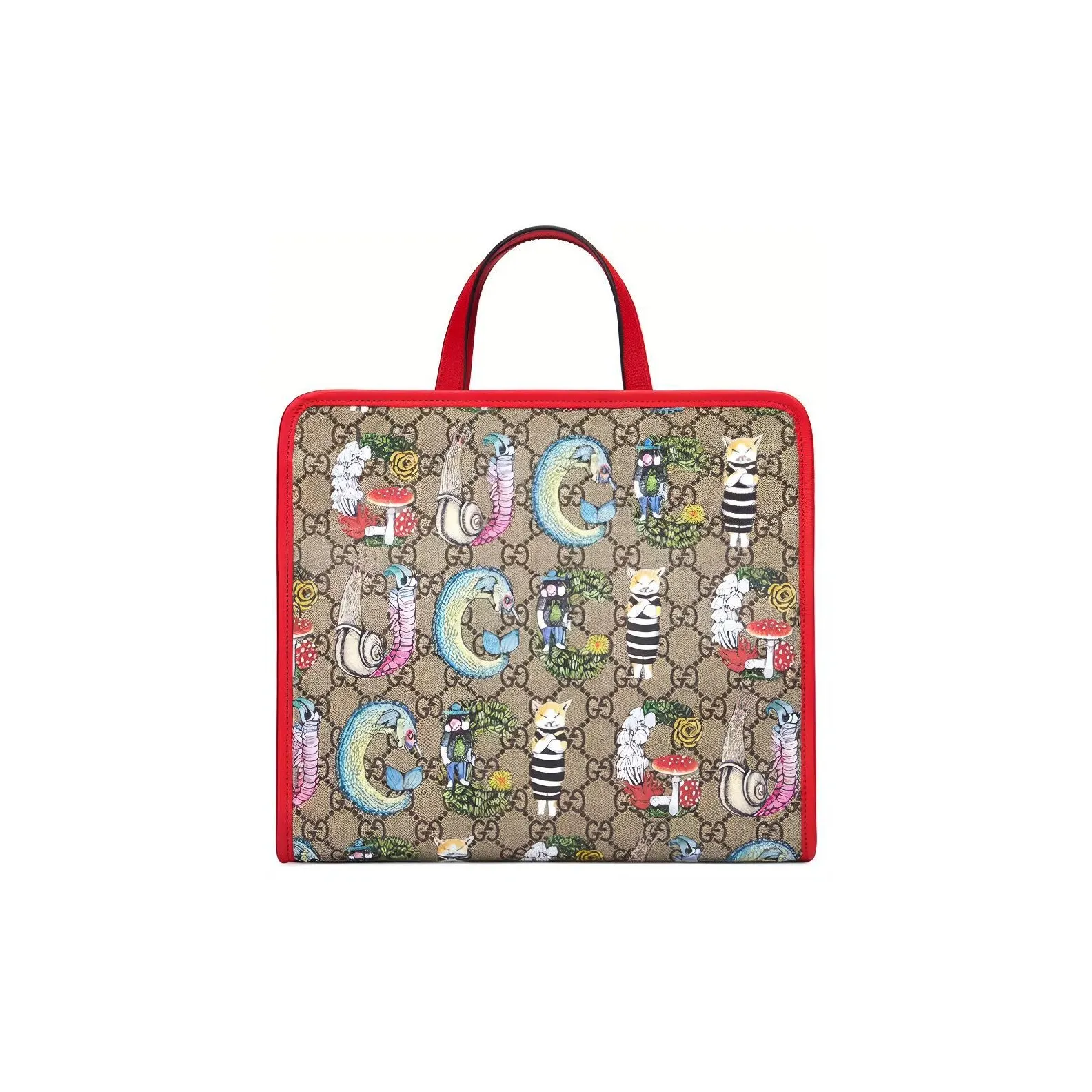 GUCCI X Yuko Higuchi Cat Print Tote Handbags Ebony/Red
