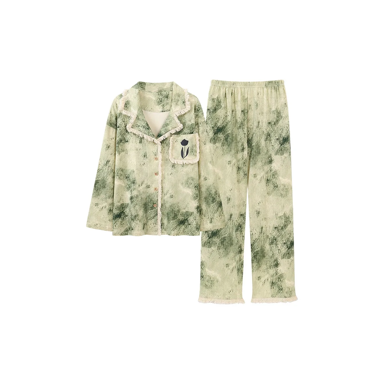 Sleep Pajama Set For Students Dormitory Home Outerwear Ready Women's Green
