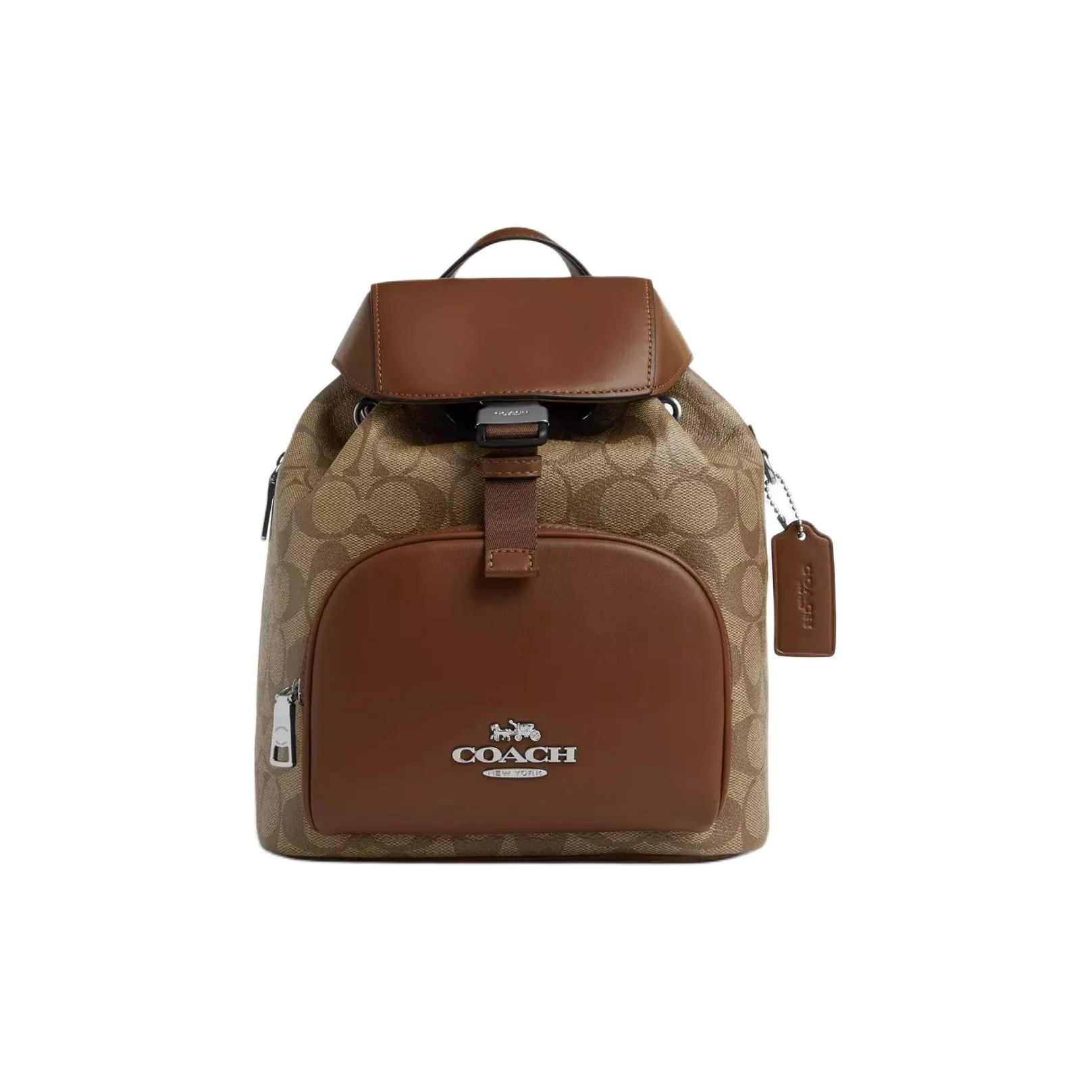 COACH PACE Coated Canvas With Refined Calfskin Backpack Trumpets Women's Khaki & Saddle