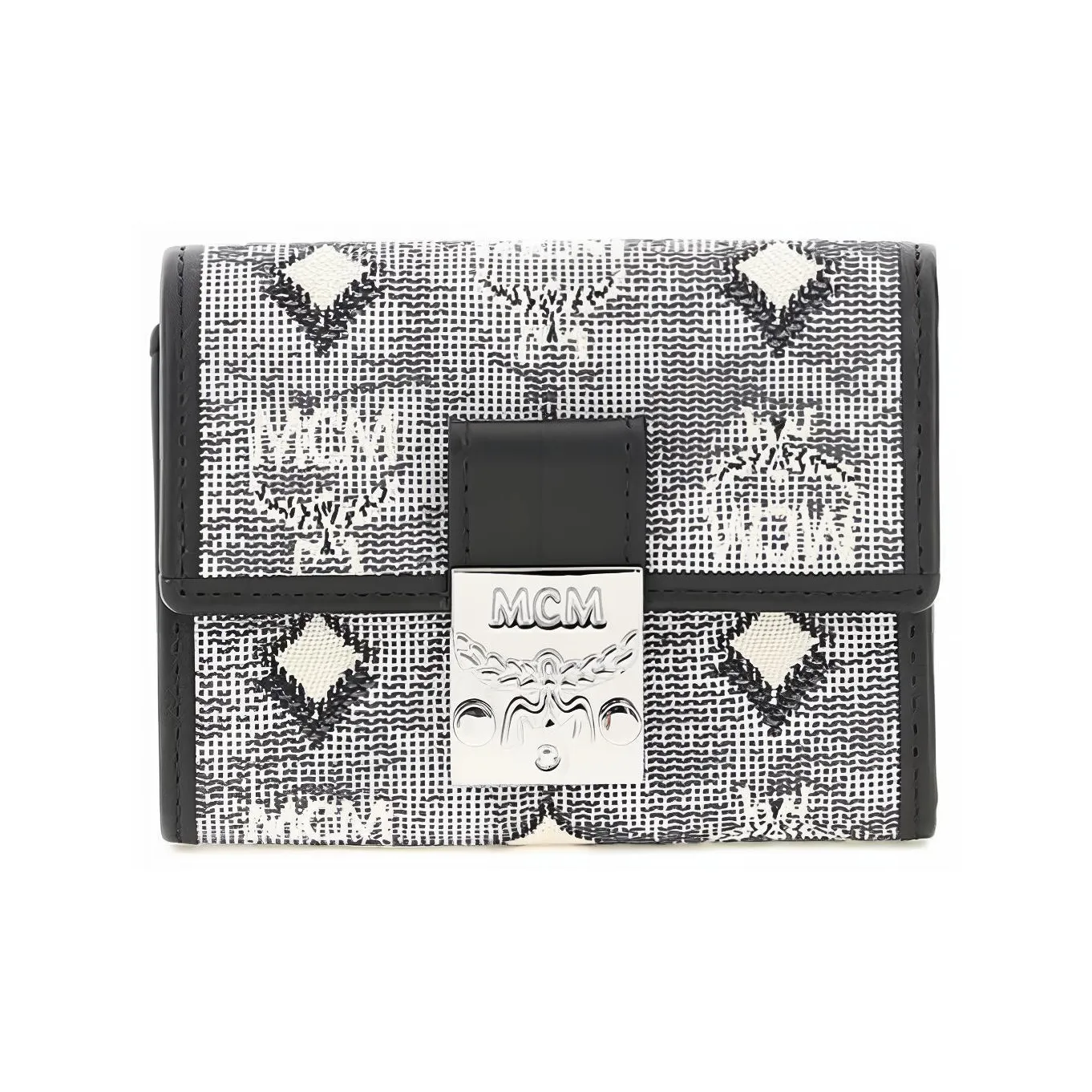 MCM Leather With Jacquard Fabric Wallet Mini Women's Gray