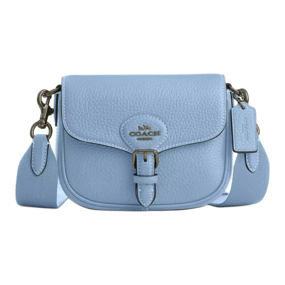 COACH Amelia Soft Pebbled Leather Saddle Bag, Shoulder Bag, Crossbody Bag Trumpets Women's Blue