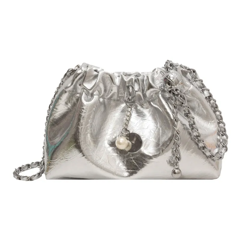 Boniu Cloud PU (полиуретан) Сумка через плечо Сумка на плечо Маленькая женская Черная Серебряная