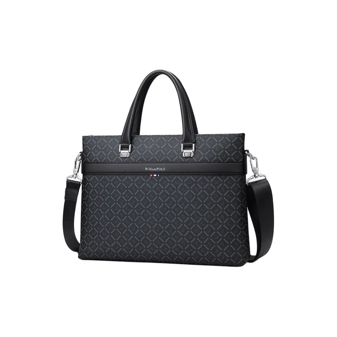 WilliamPOLO PVC Portable Briefcase, Fits 15 Inch Laptop Bag Tubas Men's Black
